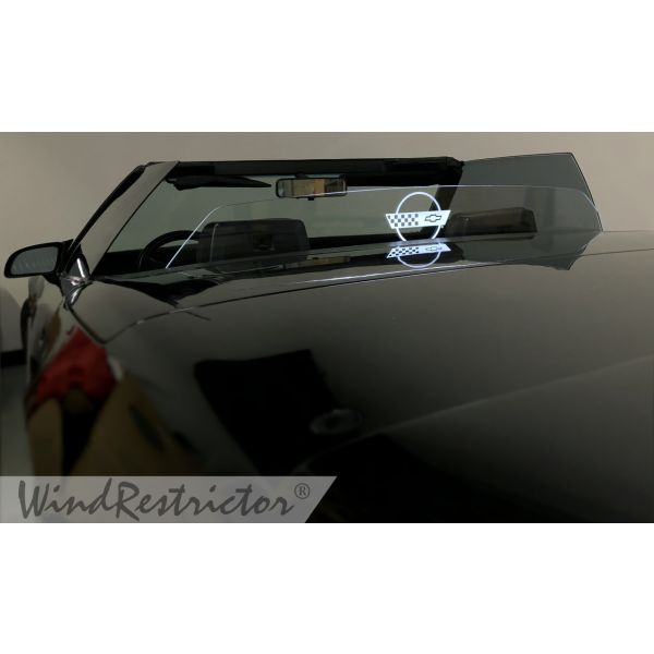 White illuminated convertible wind deflector on Chevy Corvette C4- One of our most popular accessories