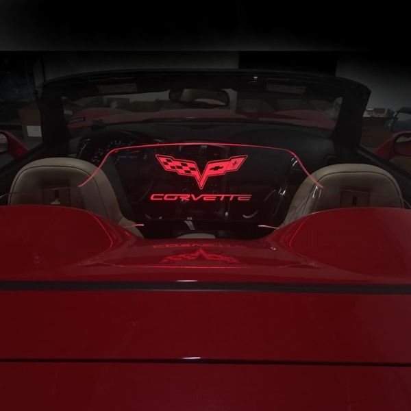 Red illuminated convertible wind deflector for Corvette C6- One of our unique best selling car accessories